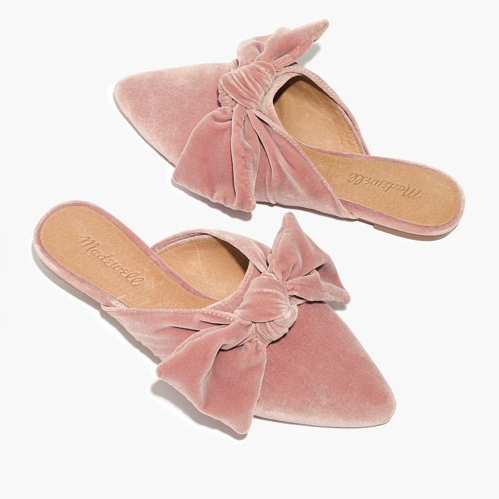 MADEWELL The Remi Bow Mule Bow Slip On Pointed Toe Velvet Mauve Shadow Size US 9